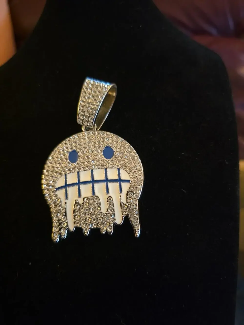 2 Inch Dripping Smiley Face Pendant with Rhinestones C